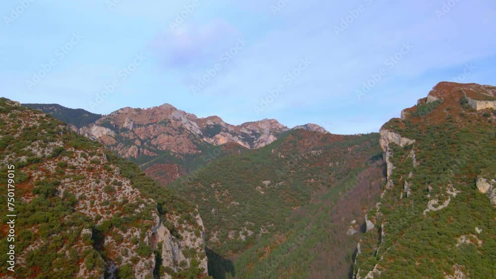 mountain gorge in sunny weather, view from a drone mountain gorge in sunny weather, view from a drone