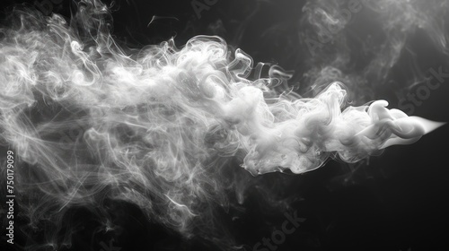  a black and white photo of smoke coming out of the top of a piece of a piece of food in the middle of the frame, on a black background is a black background.