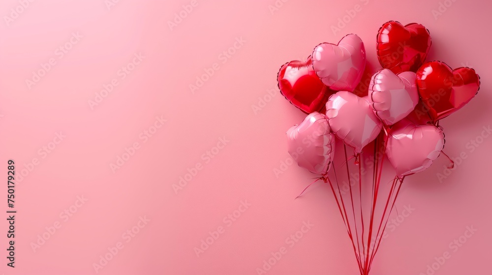 Valentine's Day Flat Lay with Heart Balloons on Pink Background Generative AI