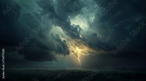 A dramatic thunderstorm over a plain, with lightning illuminating the sky © Color Crafts