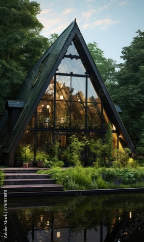 Modern black a-frame house