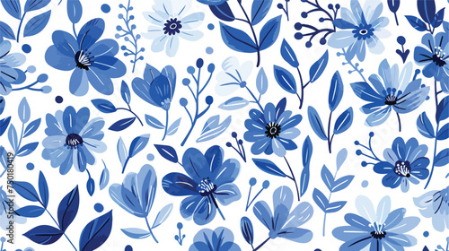 Blue and white cover. Floral seamless pattern. Vinta