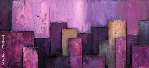  a painting of purple and yellow squares on a purple and purple background with a black border on the bottom right side of the painting and bottom half of the painting.