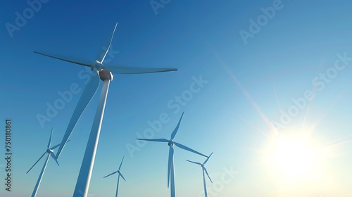 A group of wind turbines standing tall against a clear blue sky, representing clean energy © Color Crafts