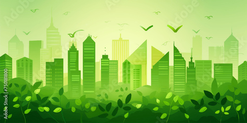 Green City landscape with buildings  hills and trees. Eco and green energy concept.