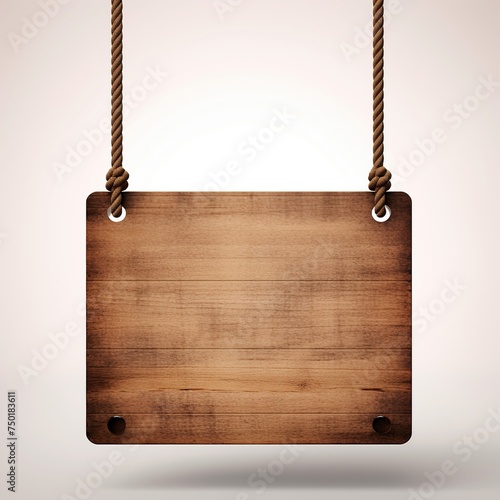 Blank wooden sign hanging on a rope, 3d illustration, Ai Generated