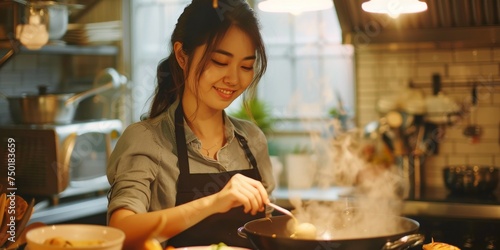 young asian woman cooking in the kitchen Generative AI