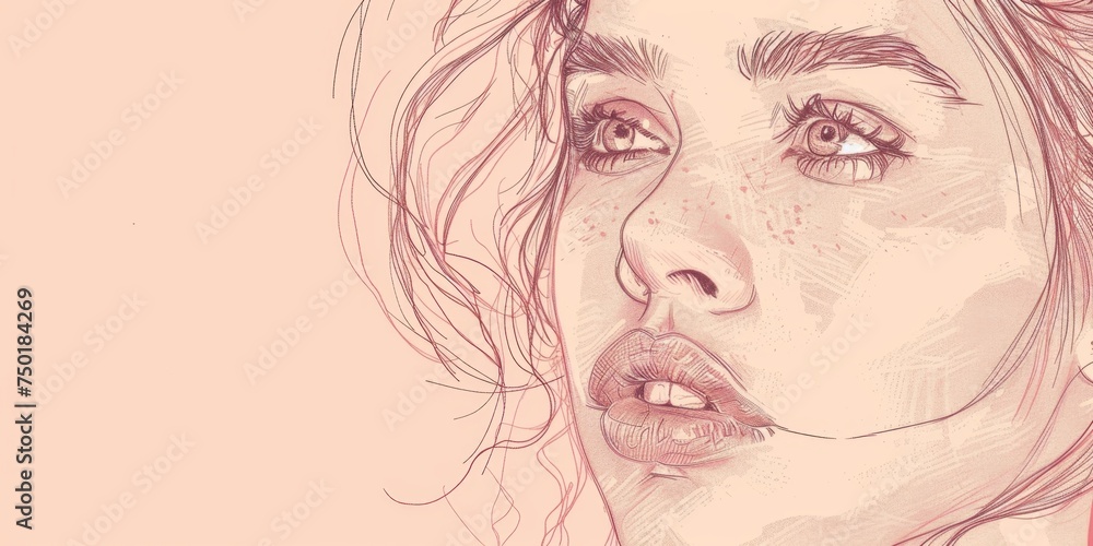 beautiful woman close-up portrait illustration sketch Generative AI