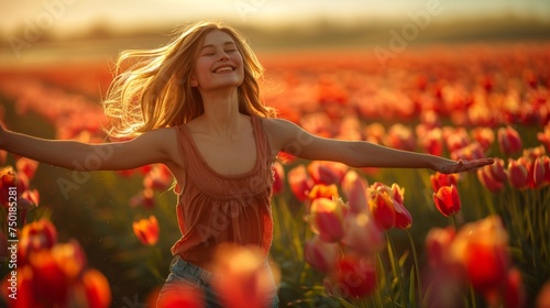 Little Girl Standing in Field of Flowers