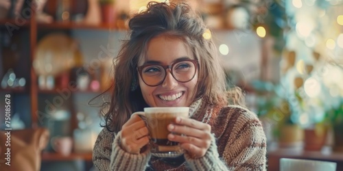 girl drinking hot drink Generative AI