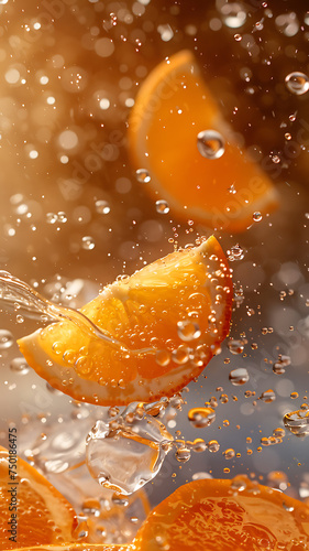 fresh orange slices in the air