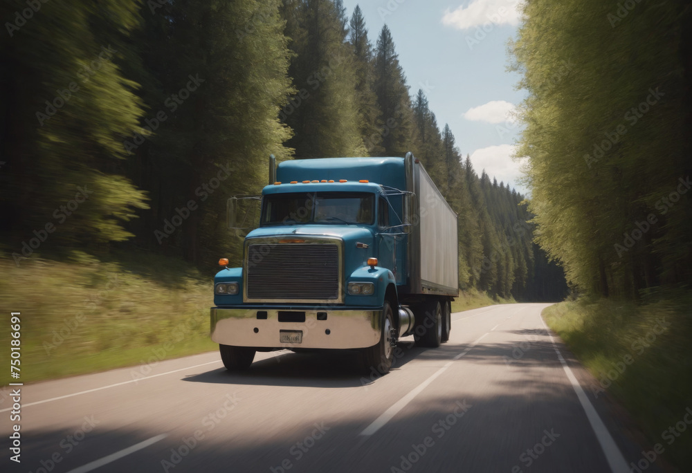 Semi Truck on a Woodland Highway