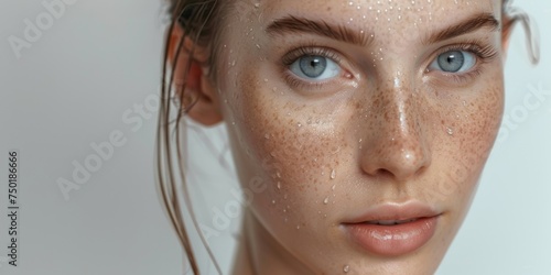 close-up portrait of a young girl with freckles Generative AI