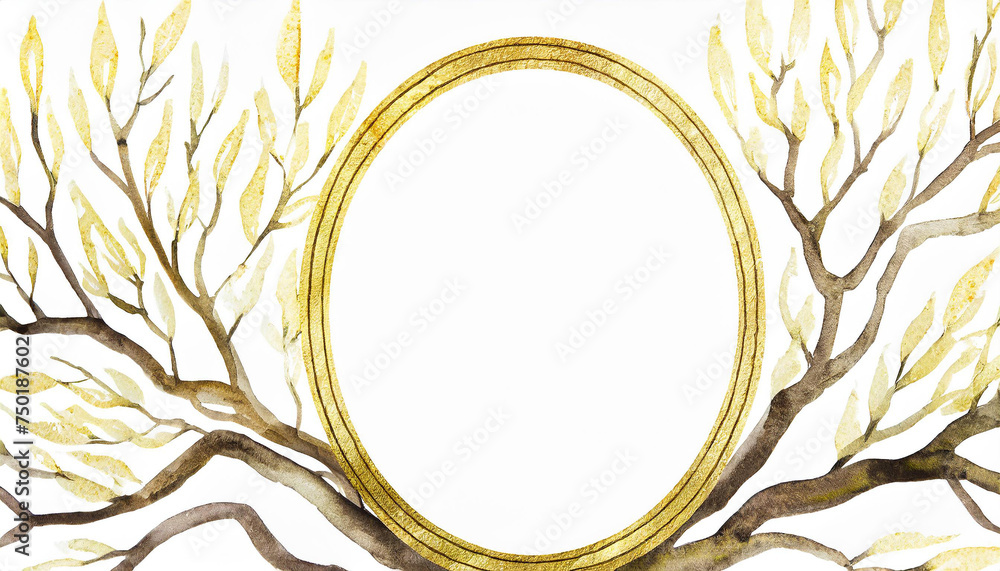 Frame with tree leaves and branches