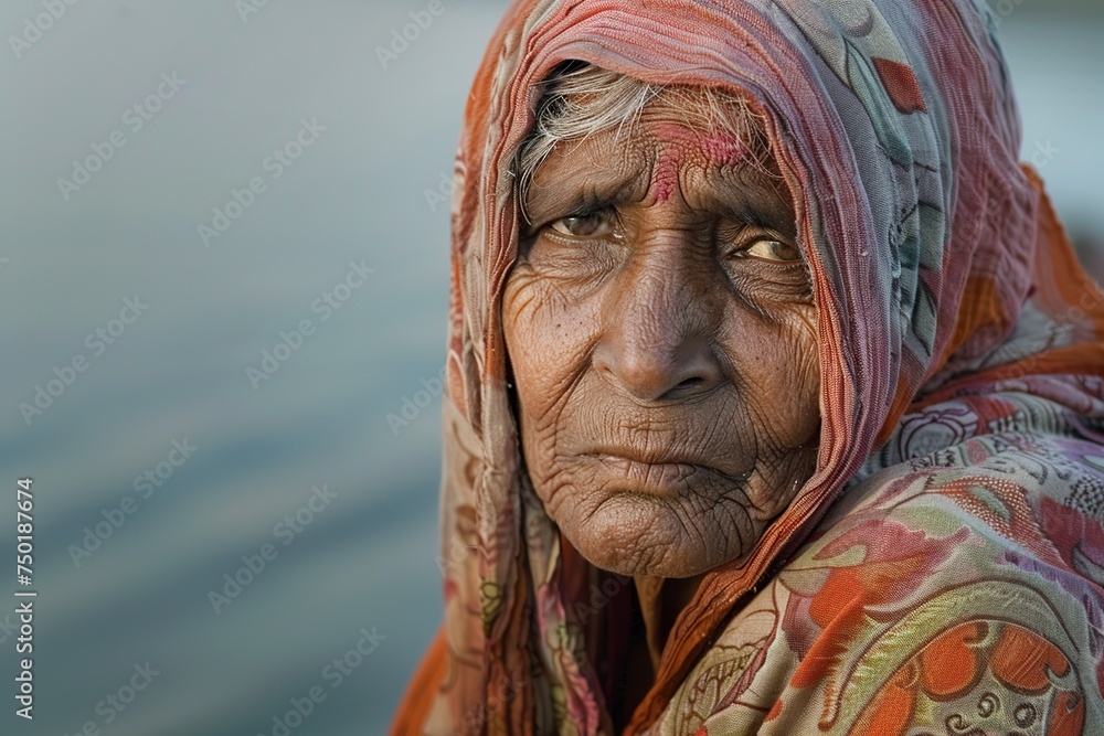 old Indian woman on a bank of the Ganges old Indian woman on a bank of the Ganges