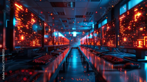 Futuristic Server Room with Glowing Screens.