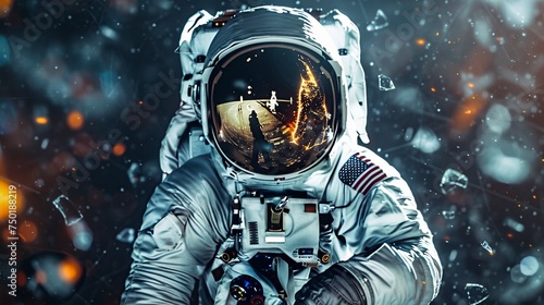 astronaut in a space suit with broken glass
