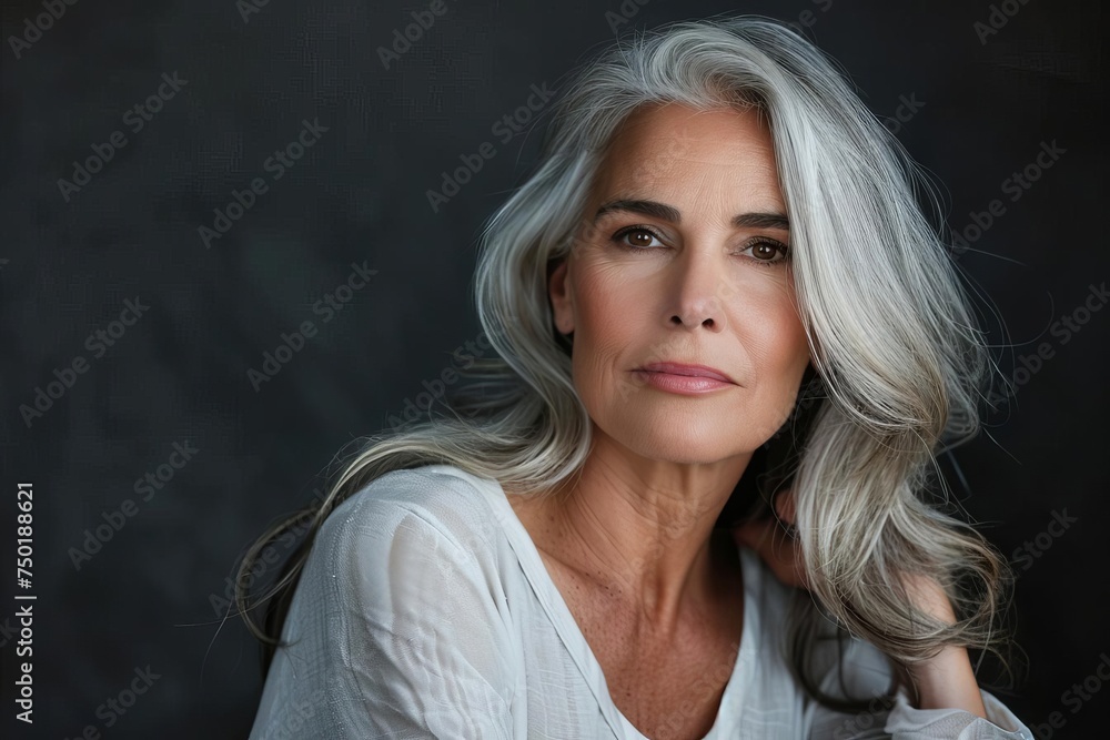 Elegant portrait of a senior woman with graceful grey hair Radiating confidence and beauty. inspirational mature beauty concept Elegant portrait of a senior woman with graceful grey hair Radiating confidence and beauty. inspirational mature beauty concept