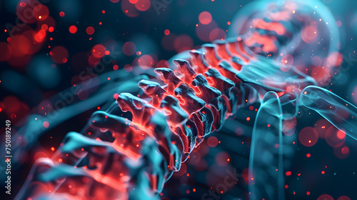 Human Spine XRay 3D render, red and blue colors photo