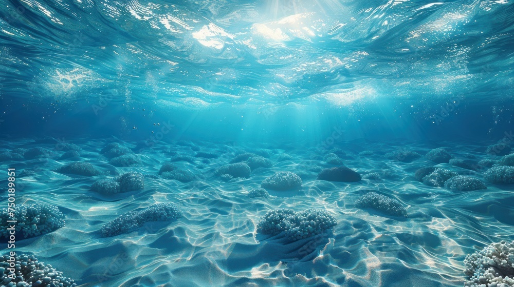 The dark blue sea surface seen from underwater The dark blue sea surface seen from underwater