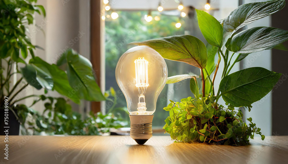 energia pulita rinnovabile lampadina natura  - obrazy, fototapety, plakaty 