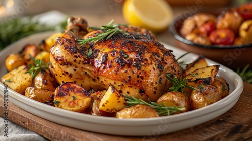 A mouthwatering image of a golden-brown roasted chicken