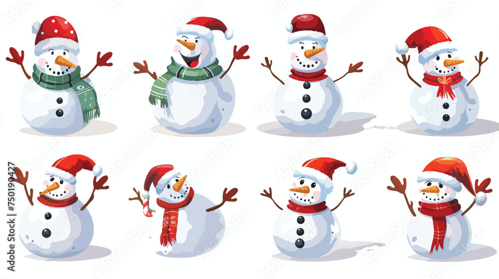 Christmas Snowman with Santa hat collection of carto