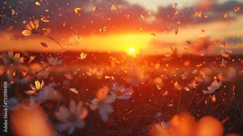 sunset in a flower field