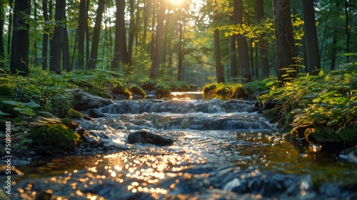 A gentle stream flowing through a forest