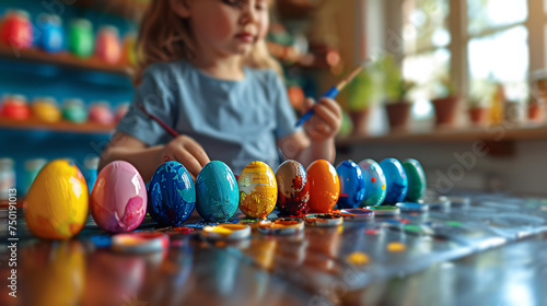 A nostalgic image of children painting Easter eggs