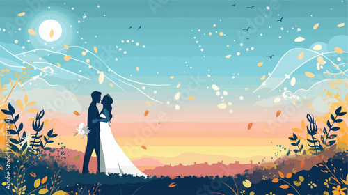 Color sky landscape background with newly married co photo