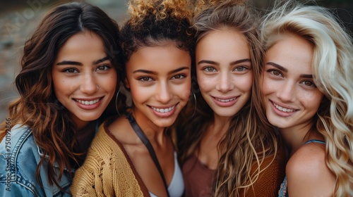 Portrait of diverse group of beautiful young women, they are cheerful and smiling