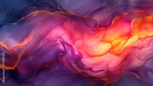  a close up of an abstract painting with a purple, orange, and yellow swirl on the bottom of the image and the bottom of the image of the image.