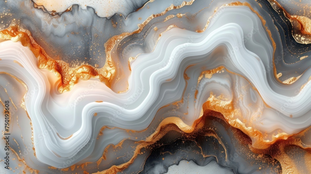  a close up of a marble surface with gold and white swirls and a black and white pattern on the top of the image and bottom half of the image.