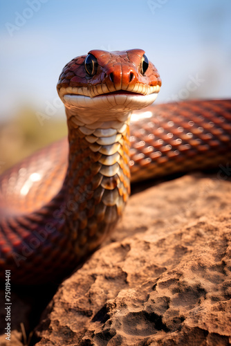 Hissing Brown Snake: A Close-up View on Rocky Terrain - The Alluring yet Dangerous Beauty of Nature © Mamie