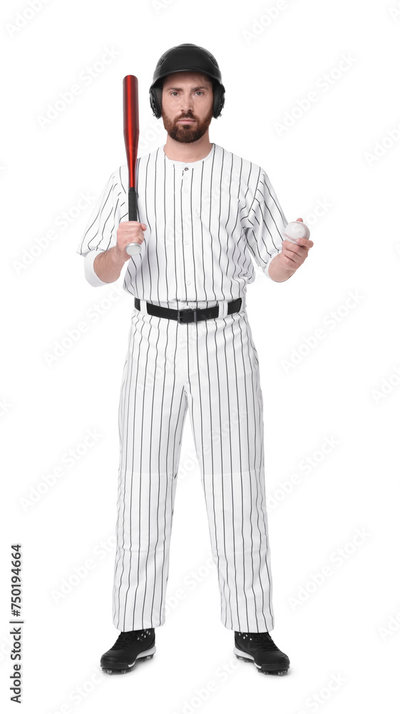 Baseball player with bat and ball on white background Baseball player with bat and ball on white background