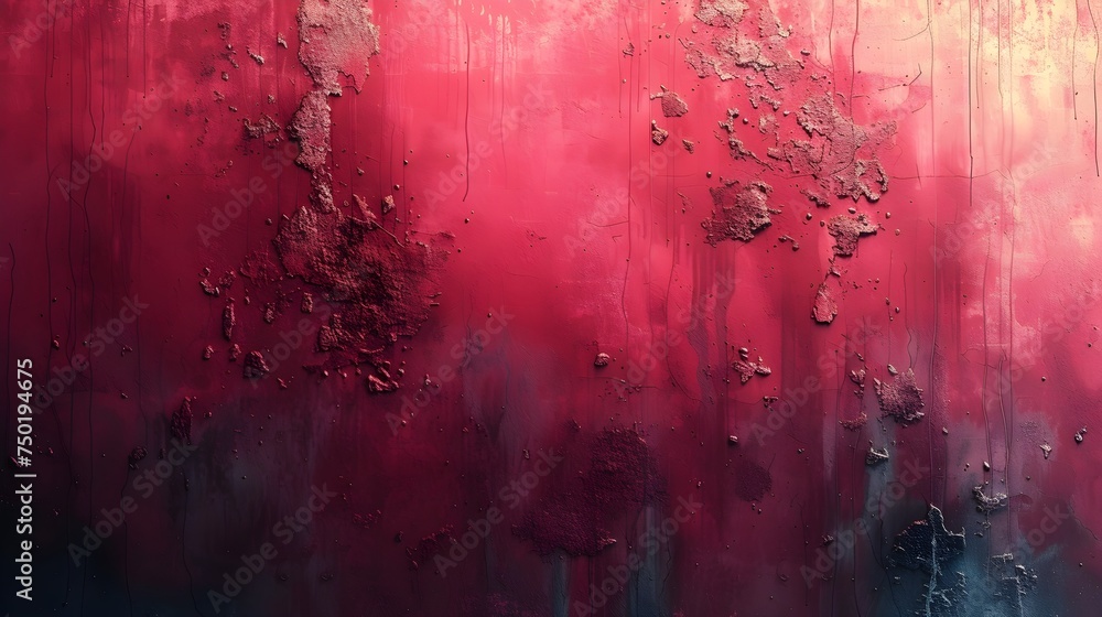 Weathered textured concrete wall with shades of red, pink and black backgrounds
