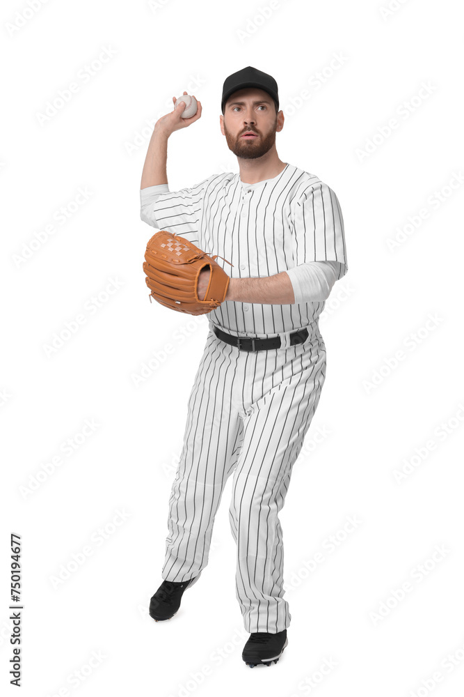 Baseball player throwing ball on white background Baseball player throwing ball on white background