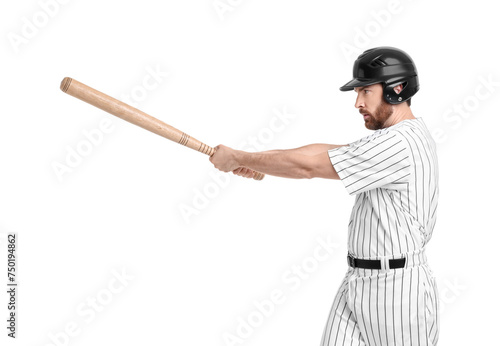 Baseball player with bat on white background © New Africa