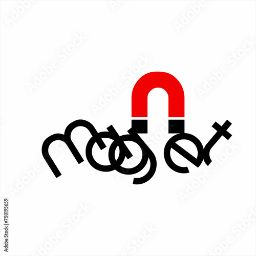 Abstract magnet word design with magnetic attraction concept.