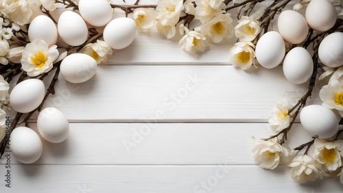 Easter eggs and flowers with copy space  © Tayyab