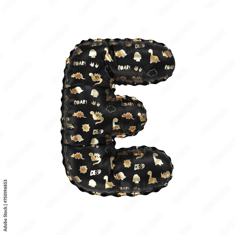 3D inflated balloon letter E with glossy black & gold/silver glossy textured dinosaurus design for children 3D inflated balloon letter E with glossy black & gold/silver glossy textured dinosaurus design for children