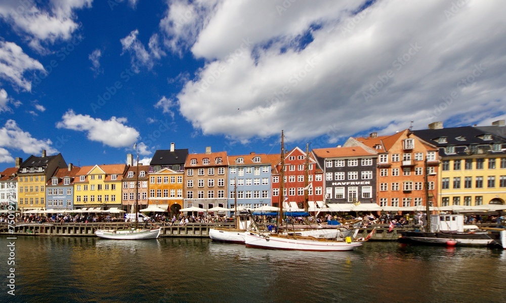 Nyhavn area of Copenag During a sunny day, Denmark 