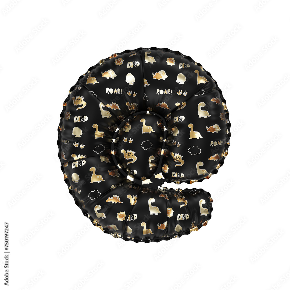 3D inflated balloon Internet/email Symbol/sign with glossy black & gold/silver glossy textured dinosaurus design for children