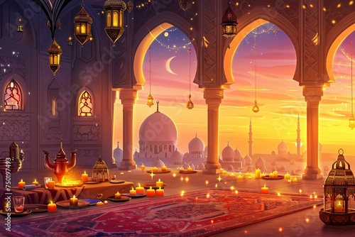 fantasy Ramadan , anime style illustration