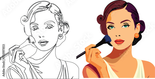 close-up of a female figure putting on makeup-