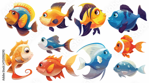 Fish different poses collection of cartoon isolated