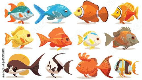 Fish different poses collection of cartoon isolated