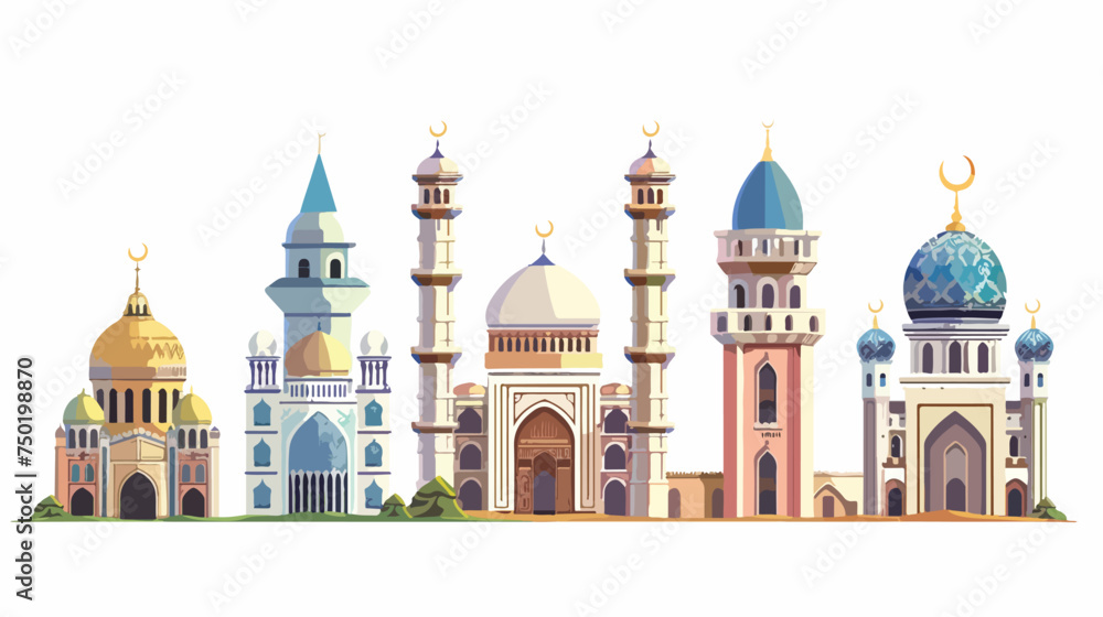 Five muslim buildings isolated on white background c