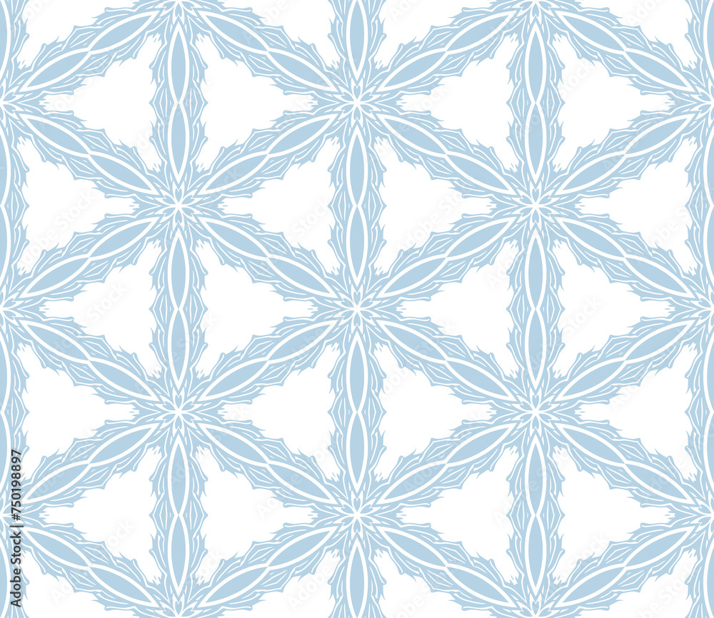 Blue and white patterned surface with geometric shapes
